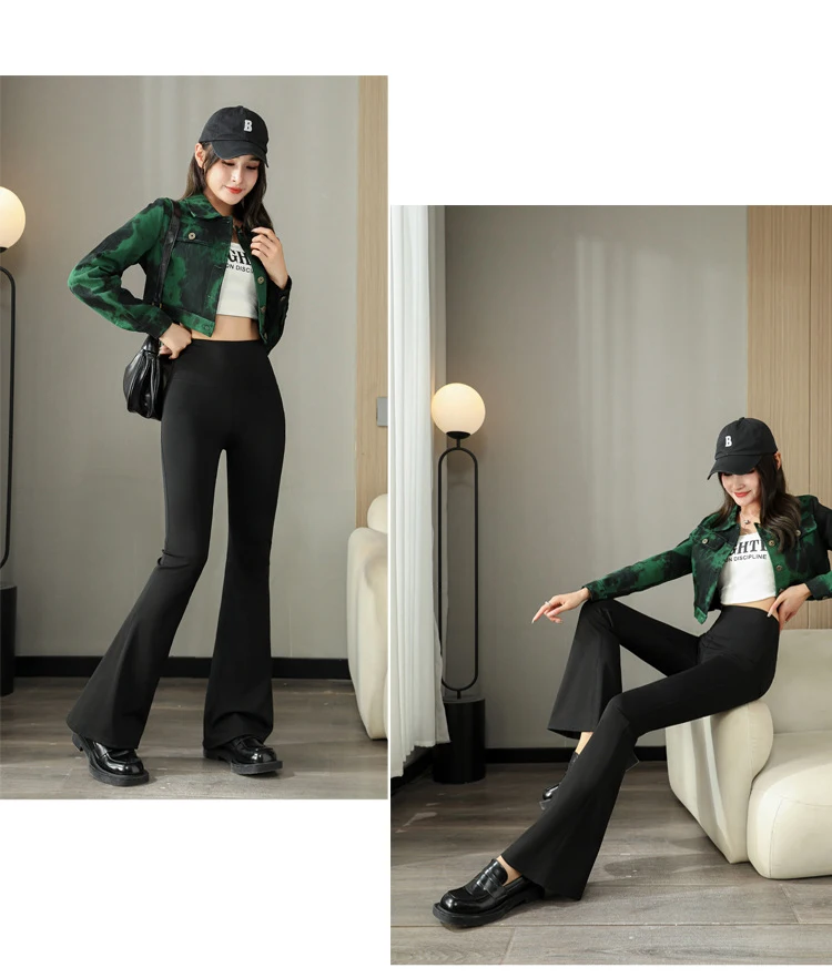 BIVIGAOS Fashion Back Pocket Shark Flared Pants Women Tight-Fit Sexy Slim High Waist Pants Push Up Sport Fitness Flare Leggings