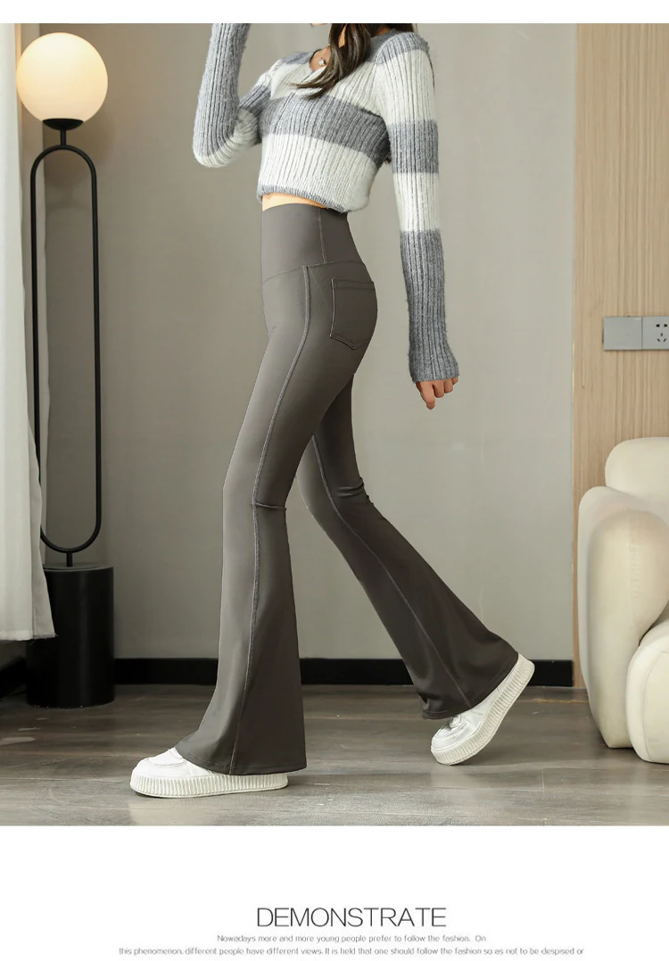 BIVIGAOS Fashion Back Pocket Shark Flared Pants Women Tight-Fit Sexy Slim High Waist Pants Push Up Sport Fitness Flare Leggings