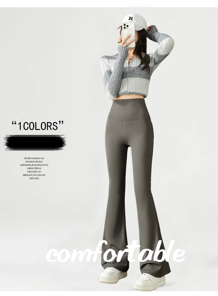 BIVIGAOS Fashion Back Pocket Shark Flared Pants Women Tight-Fit Sexy Slim High Waist Pants Push Up Sport Fitness Flare Leggings
