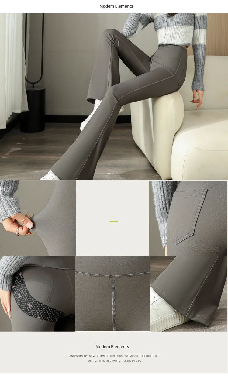 BIVIGAOS Fashion Back Pocket Shark Flared Pants Women Tight-Fit Sexy Slim High Waist Pants Push Up Sport Fitness Flare Leggings