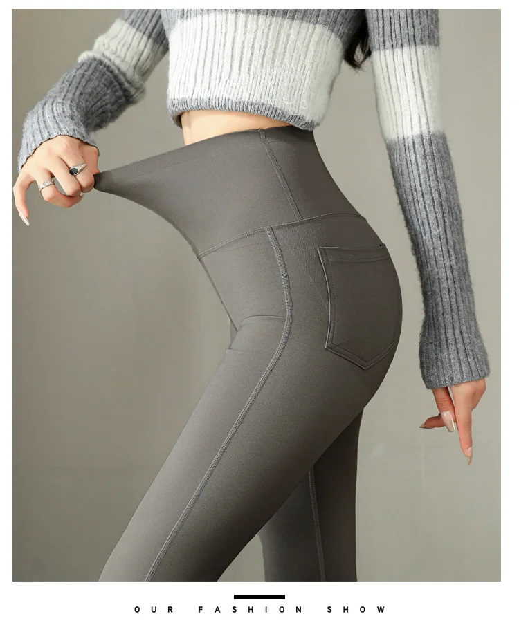 BIVIGAOS Fashion Back Pocket Shark Flared Pants Women Tight-Fit Sexy Slim High Waist Pants Push Up Sport Fitness Flare Leggings