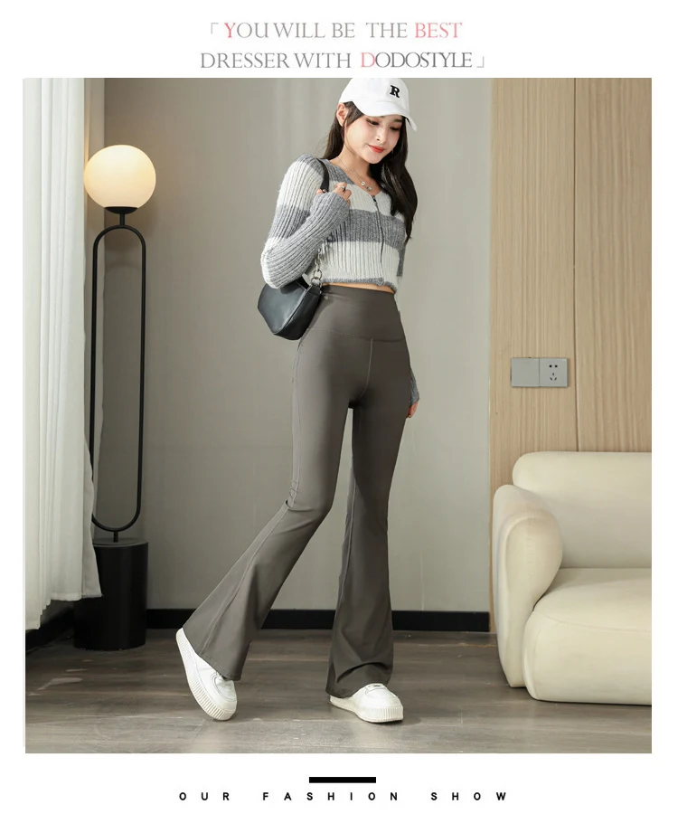 BIVIGAOS Fashion Back Pocket Shark Flared Pants Women Tight-Fit Sexy Slim High Waist Pants Push Up Sport Fitness Flare Leggings