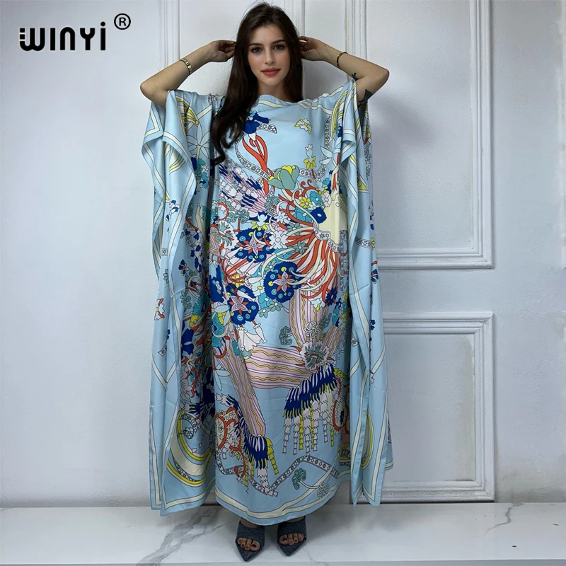 WINYI 2024 turkey dresses for women luxury boho new print muslim woman dubai Free Size Design Maxi Loose African Elegant Dress