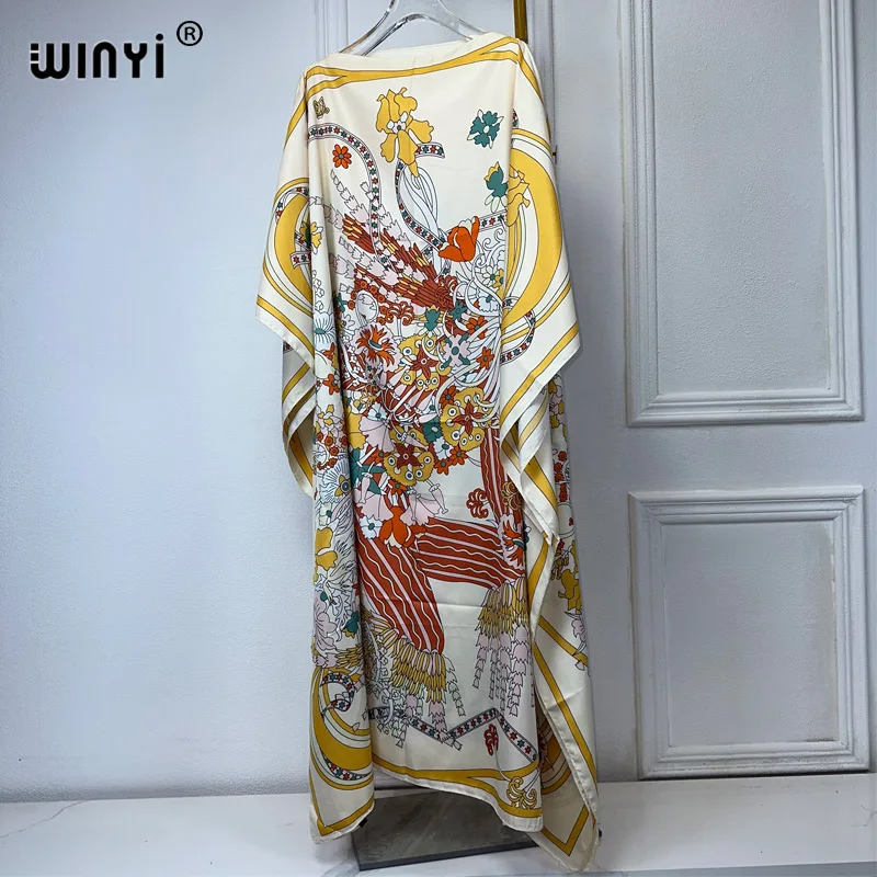 WINYI 2024 turkey dresses for women luxury boho new print muslim woman dubai Free Size Design Maxi Loose African Elegant Dress