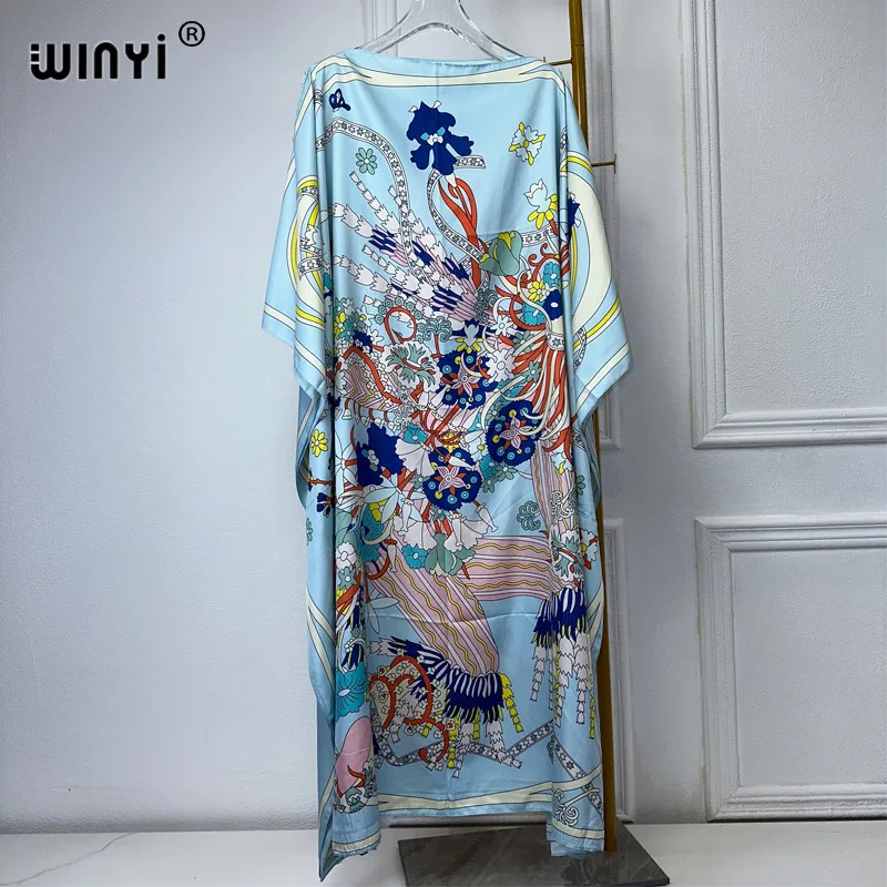 WINYI 2024 turkey dresses for women luxury boho new print muslim woman dubai Free Size Design Maxi Loose African Elegant Dress