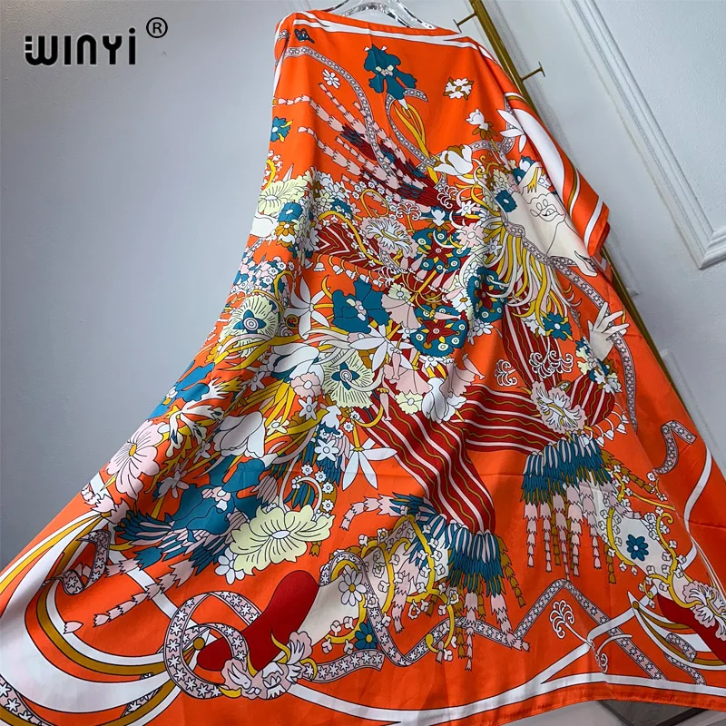 WINYI 2024 turkey dresses for women luxury boho new print muslim woman dubai Free Size Design Maxi Loose African Elegant Dress
