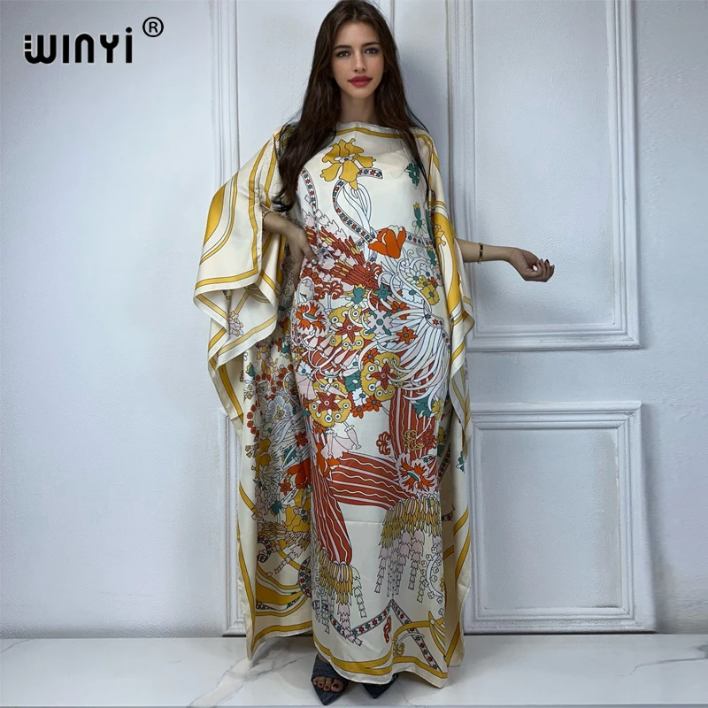 WINYI 2024 turkey dresses for women luxury boho new print muslim woman dubai Free Size Design Maxi Loose African Elegant Dress