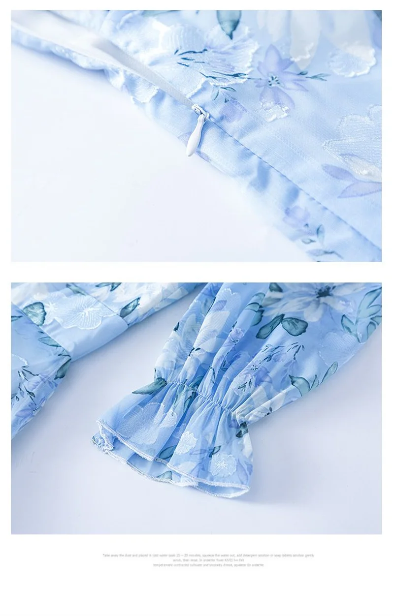 Floral Chiffon Long-Sleeved Dress Female 2026 Spring New Waist Big Swing Dress Slim Temperament V-neck Slim Long Dress Female