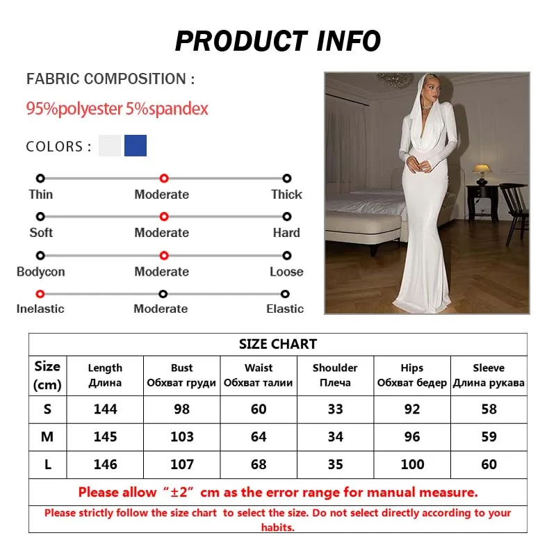 Oymimi Elegant Blue Knitting Women's Dress Fashion Hooded Collar Slim Long Sleeve Dress Casual Solid Floor-Length Dresses Female