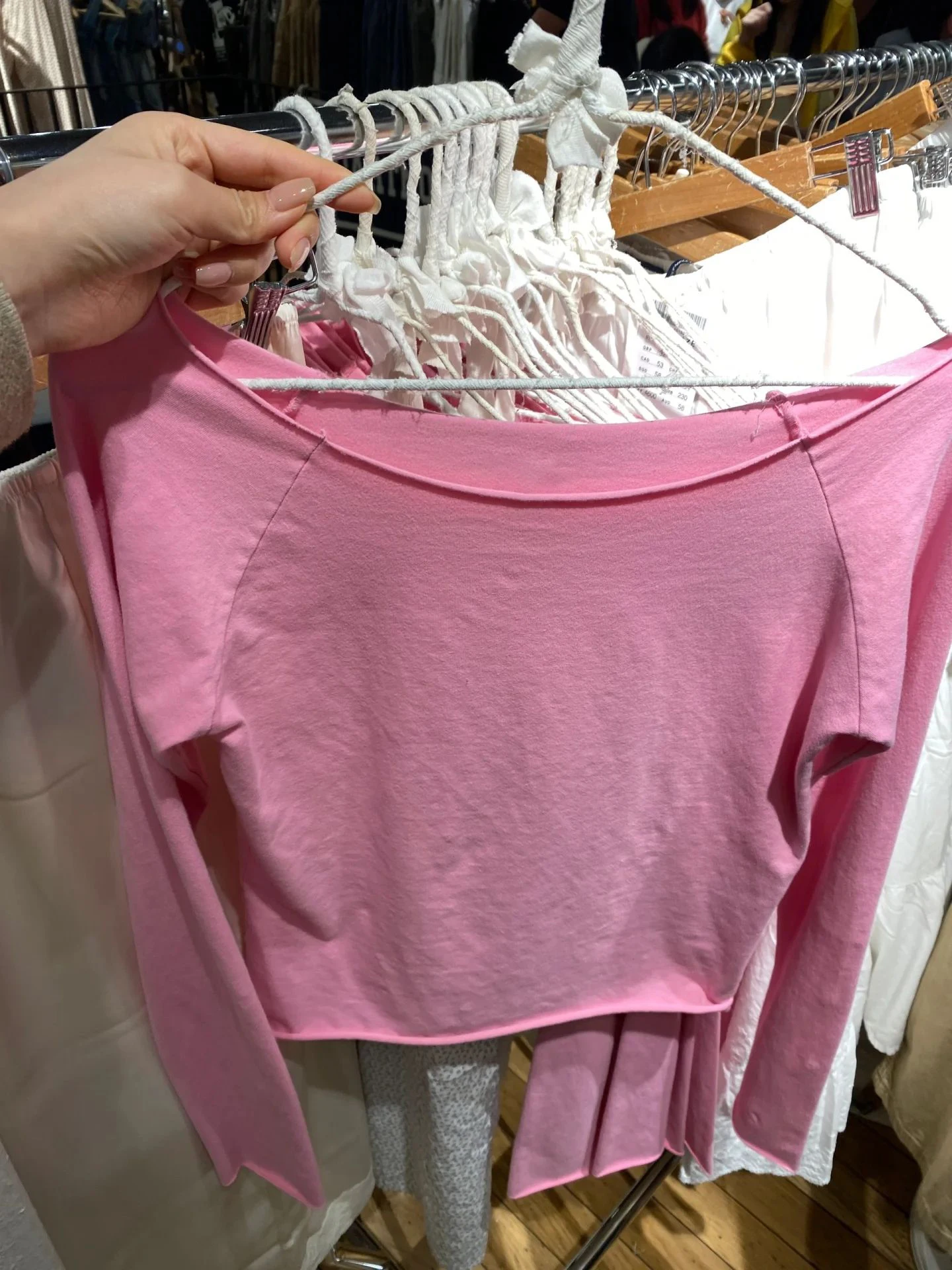 Pink New Raw Hem Long Sleeve T-shirt Woman Scoop Neck Slim Cotton Tee Top Casual Vintage Sweet Cute Streetwear Y2k Crop Tops