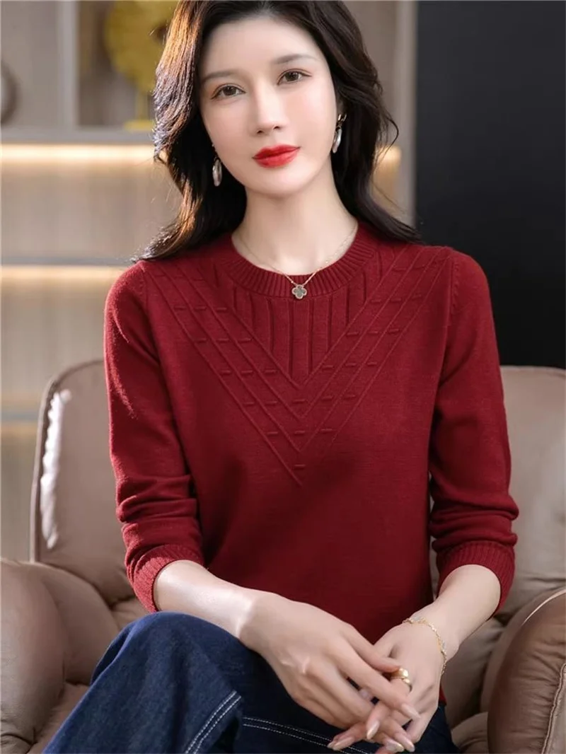 Women's Knitting Tops Autumn Winter 2025New Foreign Sweaters Mother's High Quality Loose Coat Slim Pullover Blouse Ladies Jacket