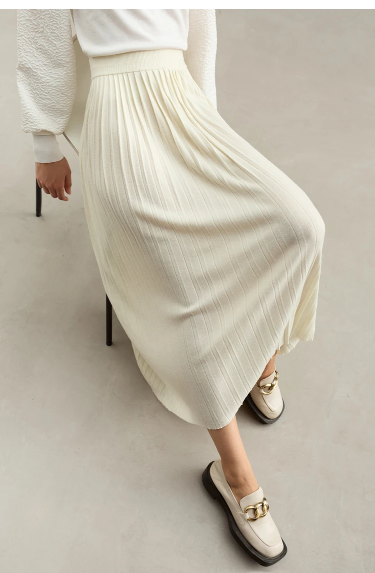 AMII Minimalist 2024 Pleated Skirt for Women Clothing Autumn New Loose Elastic Waist Knitted Ankle-length A-line Skirts 12323091