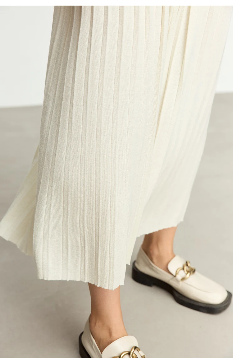AMII Minimalist 2024 Pleated Skirt for Women Clothing Autumn New Loose Elastic Waist Knitted Ankle-length A-line Skirts 12323091