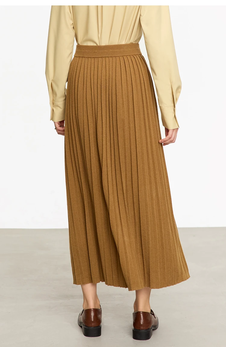 AMII Minimalist 2024 Pleated Skirt for Women Clothing Autumn New Loose Elastic Waist Knitted Ankle-length A-line Skirts 12323091