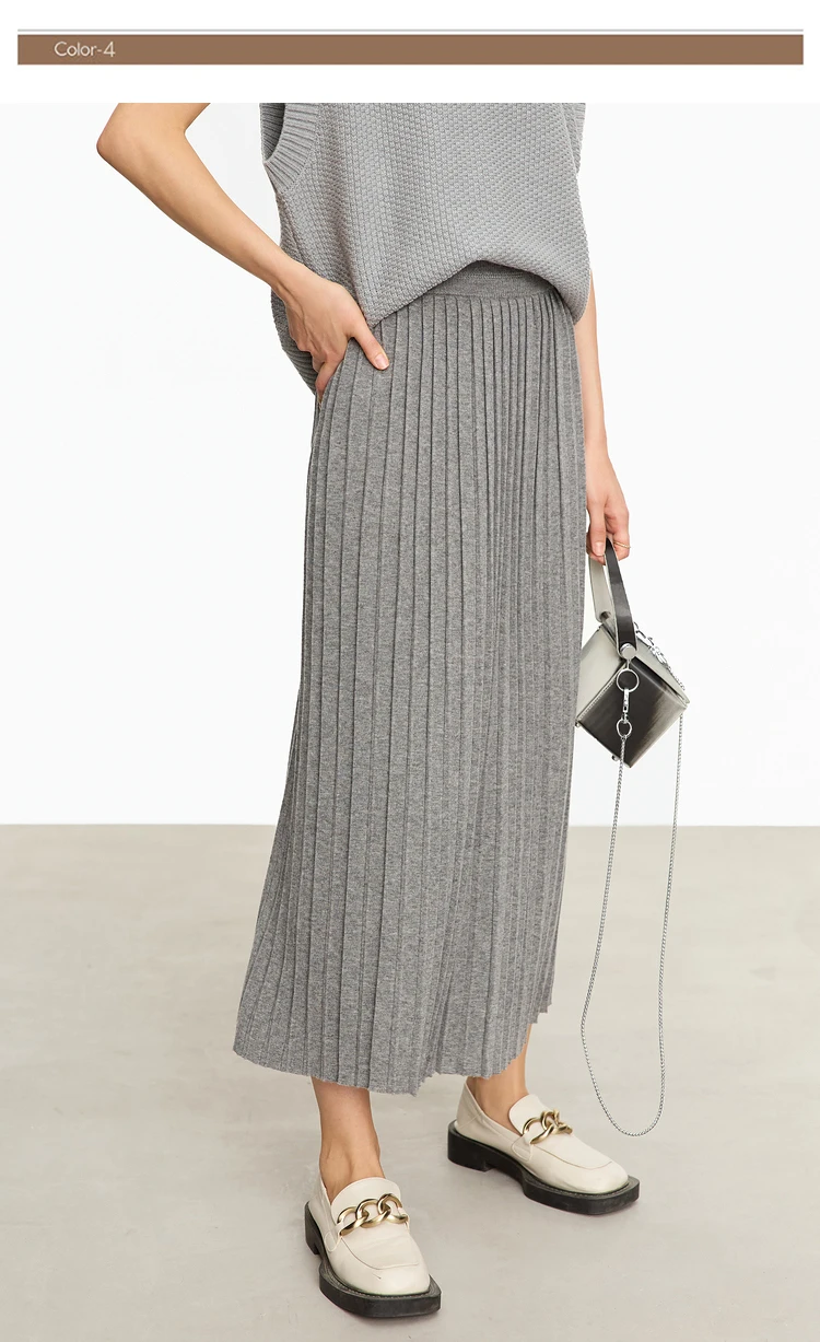 AMII Minimalist 2024 Pleated Skirt for Women Clothing Autumn New Loose Elastic Waist Knitted Ankle-length A-line Skirts 12323091