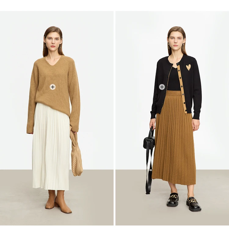 AMII Minimalist 2024 Pleated Skirt for Women Clothing Autumn New Loose Elastic Waist Knitted Ankle-length A-line Skirts 12323091