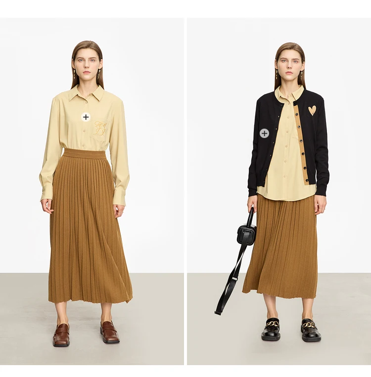 AMII Minimalist 2024 Pleated Skirt for Women Clothing Autumn New Loose Elastic Waist Knitted Ankle-length A-line Skirts 12323091
