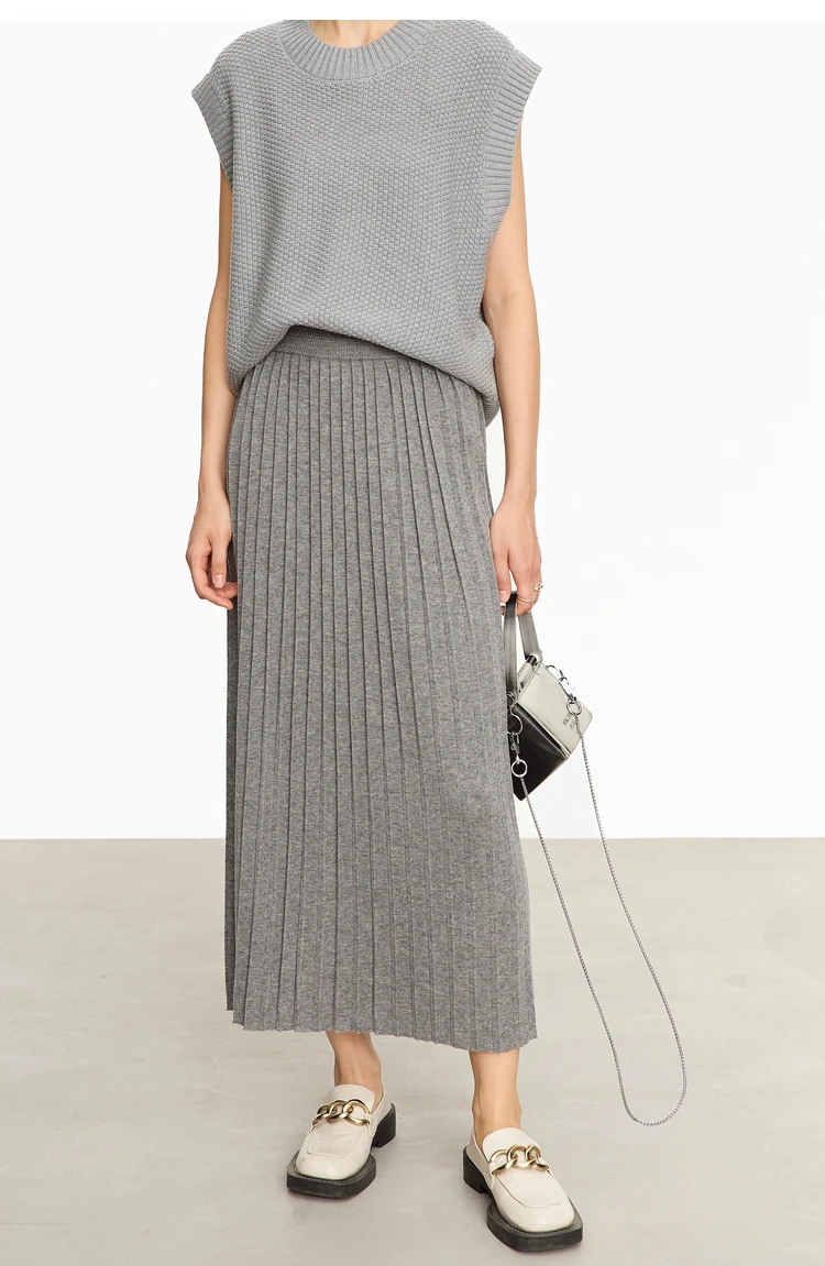 AMII Minimalist 2024 Pleated Skirt for Women Clothing Autumn New Loose Elastic Waist Knitted Ankle-length A-line Skirts 12323091