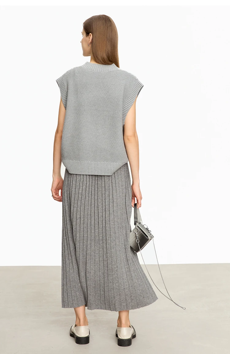 AMII Minimalist 2024 Pleated Skirt for Women Clothing Autumn New Loose Elastic Waist Knitted Ankle-length A-line Skirts 12323091