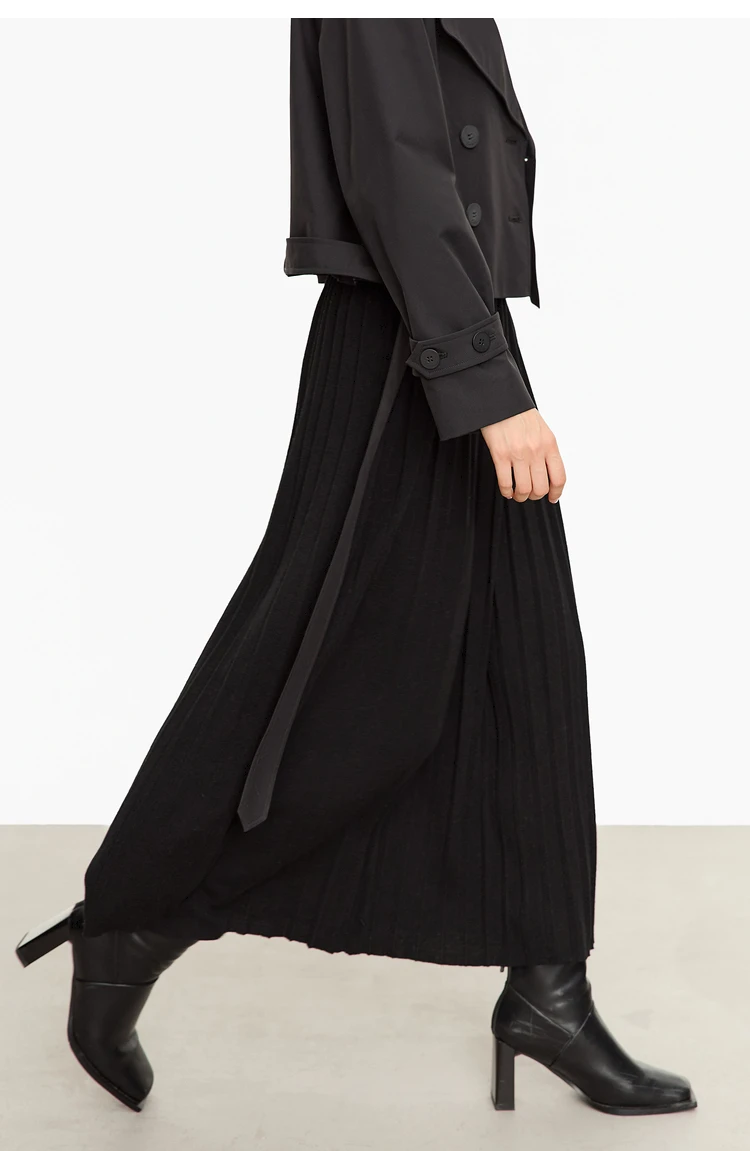 AMII Minimalist 2024 Pleated Skirt for Women Clothing Autumn New Loose Elastic Waist Knitted Ankle-length A-line Skirts 12323091