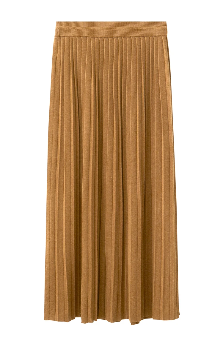 AMII Minimalist 2024 Pleated Skirt for Women Clothing Autumn New Loose Elastic Waist Knitted Ankle-length A-line Skirts 12323091