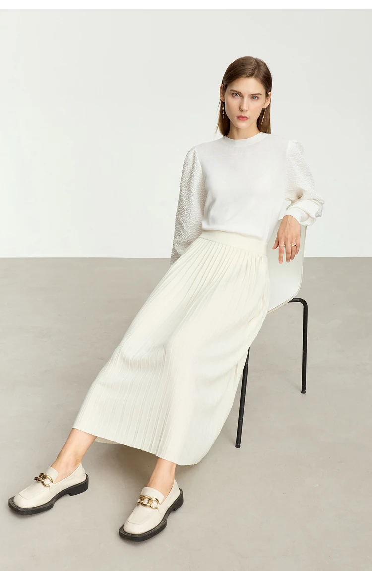 AMII Minimalist 2024 Pleated Skirt for Women Clothing Autumn New Loose Elastic Waist Knitted Ankle-length A-line Skirts 12323091