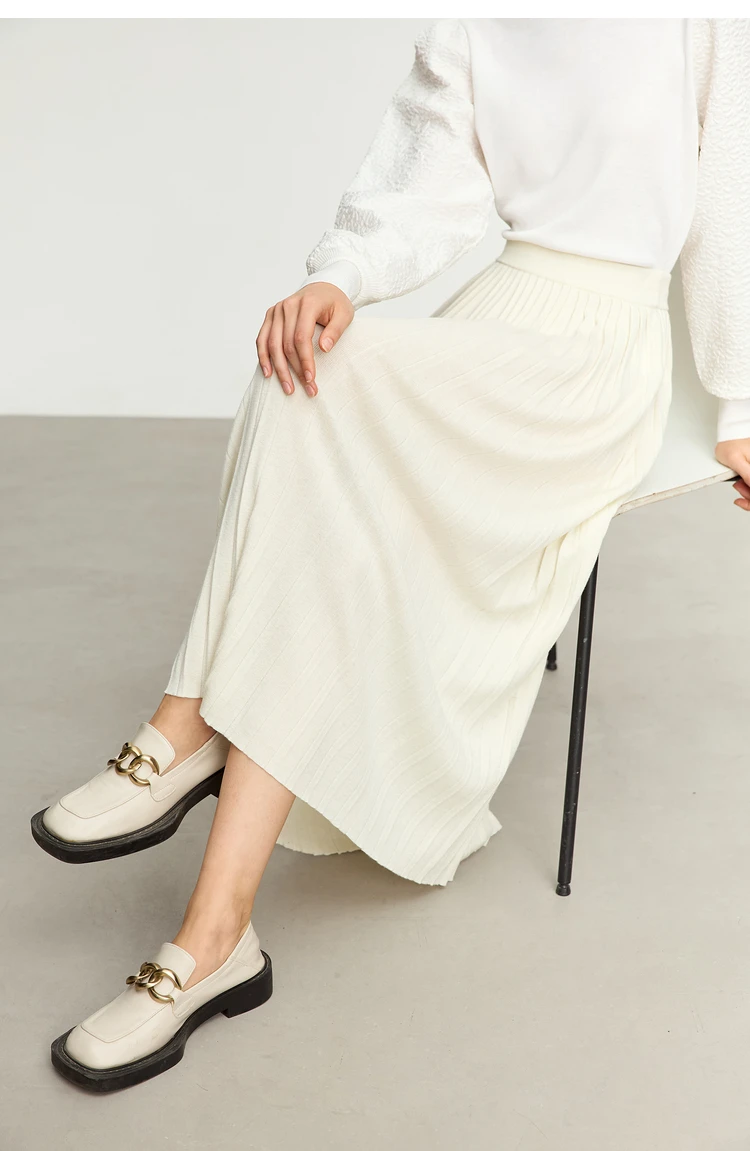 AMII Minimalist 2024 Pleated Skirt for Women Clothing Autumn New Loose Elastic Waist Knitted Ankle-length A-line Skirts 12323091