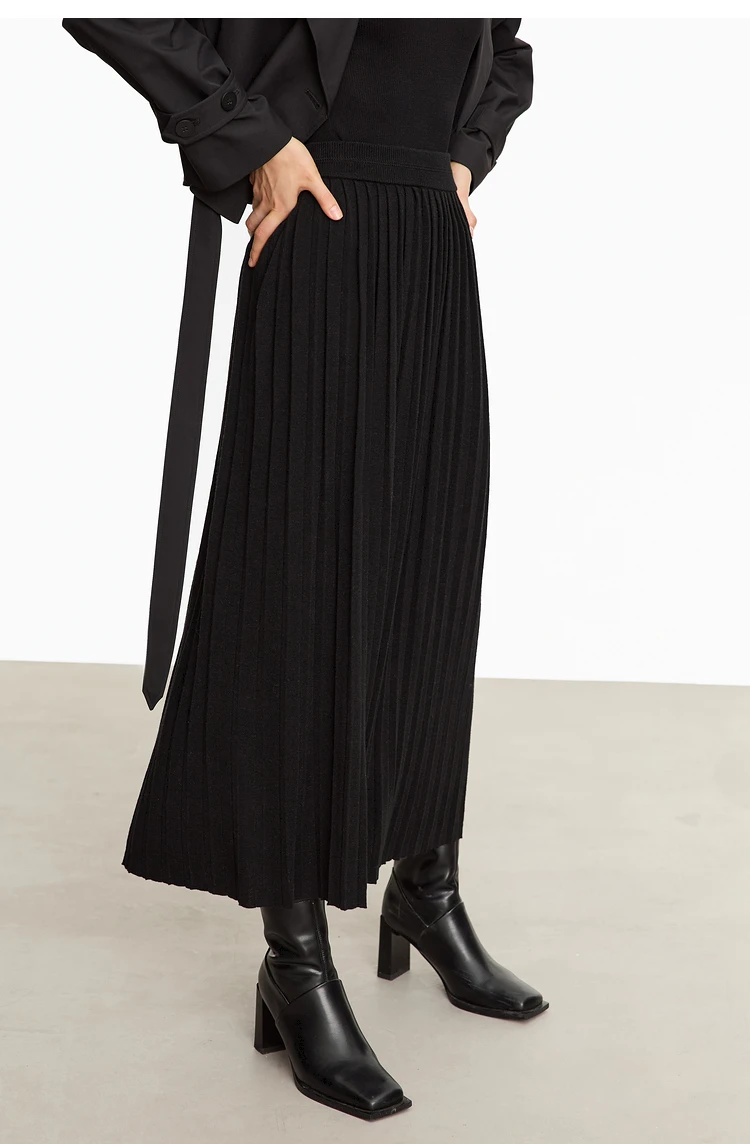 AMII Minimalist 2024 Pleated Skirt for Women Clothing Autumn New Loose Elastic Waist Knitted Ankle-length A-line Skirts 12323091
