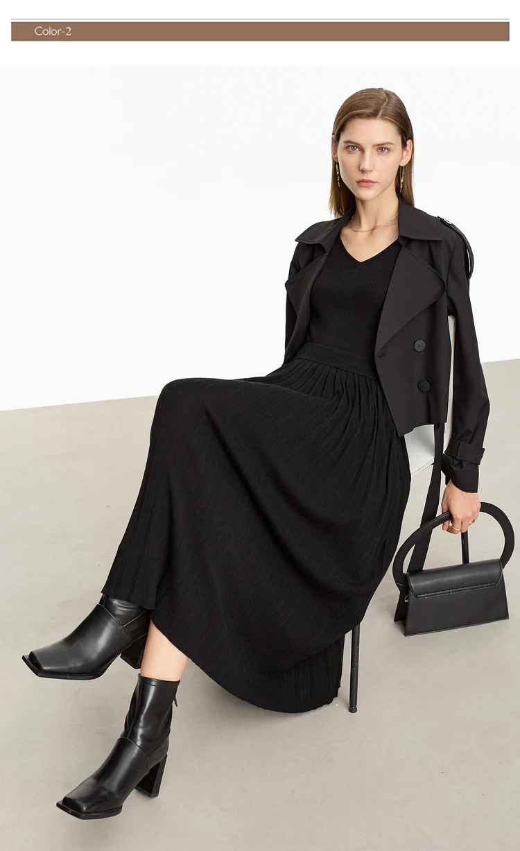 AMII Minimalist 2024 Pleated Skirt for Women Clothing Autumn New Loose Elastic Waist Knitted Ankle-length A-line Skirts 12323091