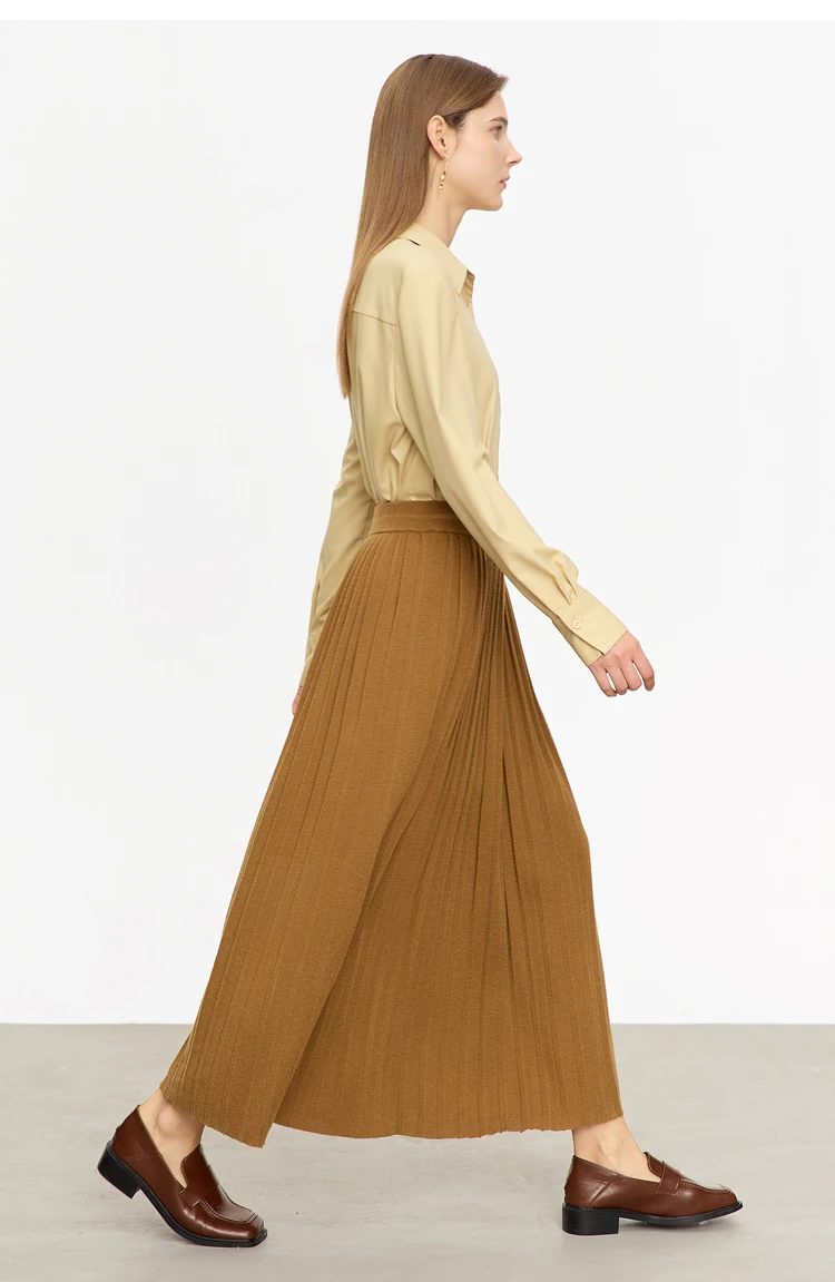 AMII Minimalist 2024 Pleated Skirt for Women Clothing Autumn New Loose Elastic Waist Knitted Ankle-length A-line Skirts 12323091