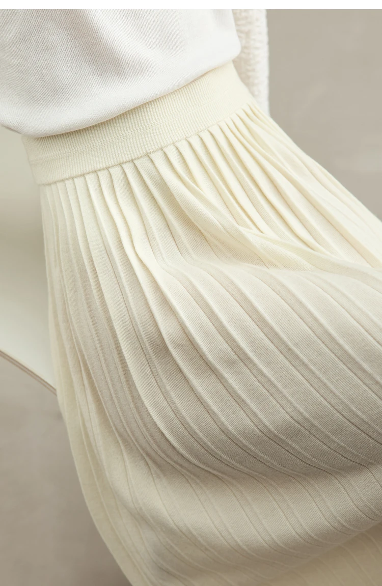 AMII Minimalist 2024 Pleated Skirt for Women Clothing Autumn New Loose Elastic Waist Knitted Ankle-length A-line Skirts 12323091