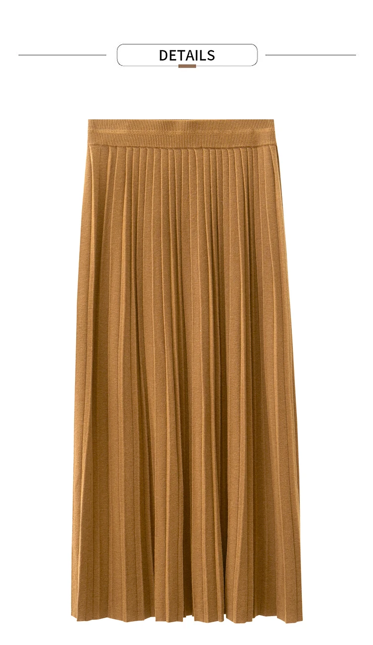 AMII Minimalist 2024 Pleated Skirt for Women Clothing Autumn New Loose Elastic Waist Knitted Ankle-length A-line Skirts 12323091
