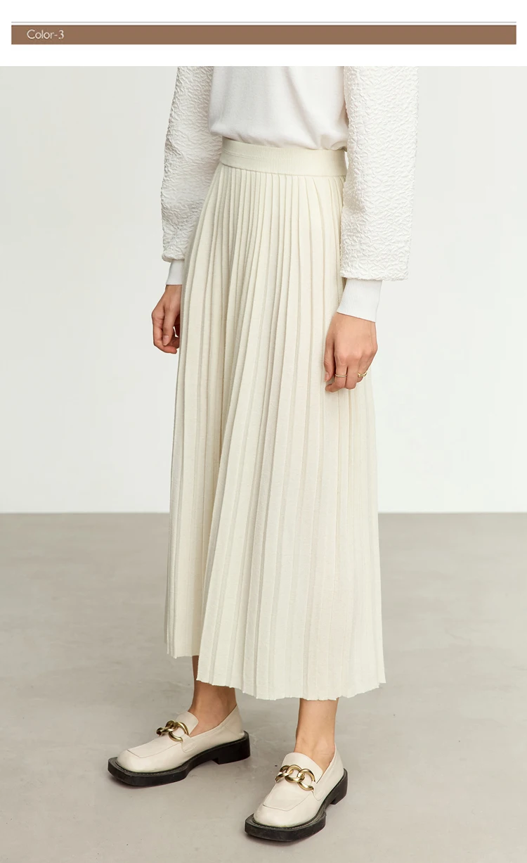 AMII Minimalist 2024 Pleated Skirt for Women Clothing Autumn New Loose Elastic Waist Knitted Ankle-length A-line Skirts 12323091