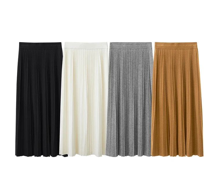 AMII Minimalist 2024 Pleated Skirt for Women Clothing Autumn New Loose Elastic Waist Knitted Ankle-length A-line Skirts 12323091
