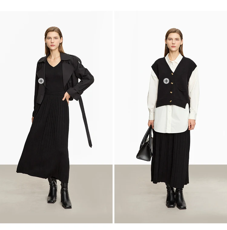 AMII Minimalist 2024 Pleated Skirt for Women Clothing Autumn New Loose Elastic Waist Knitted Ankle-length A-line Skirts 12323091