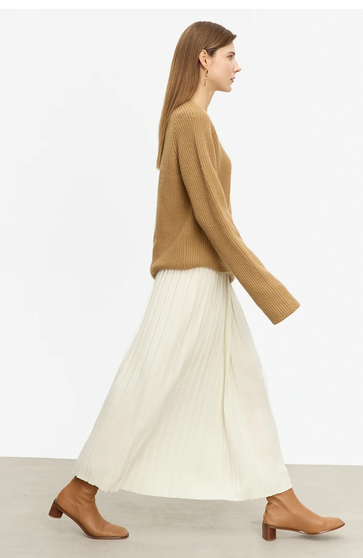 AMII Minimalist 2024 Pleated Skirt for Women Clothing Autumn New Loose Elastic Waist Knitted Ankle-length A-line Skirts 12323091