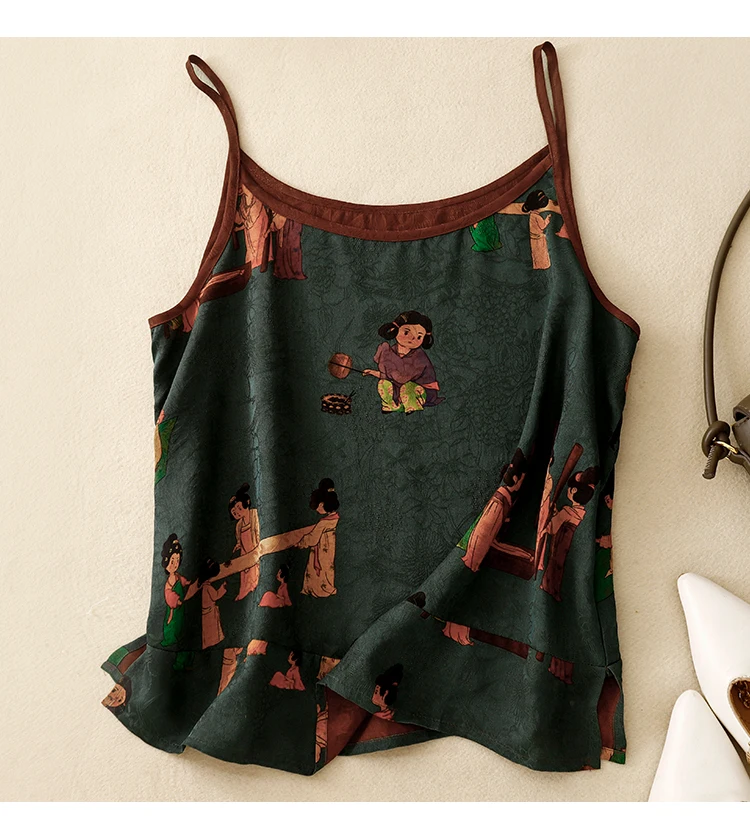 Chinese Style Women Casual Tanks Tops New Arrival 2024 Summer Vintage Print Basics Female Sleeveless Camis B3901