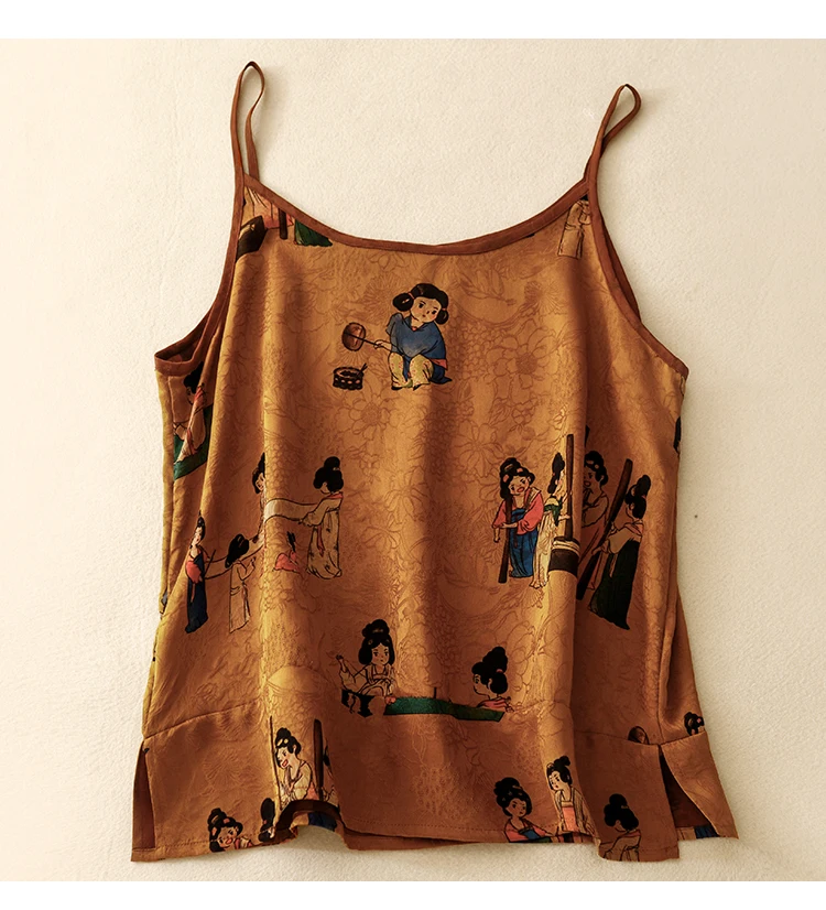 Chinese Style Women Casual Tanks Tops New Arrival 2024 Summer Vintage Print Basics Female Sleeveless Camis B3901