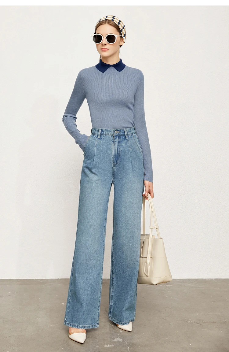 AMII Minimalist Color Contrast Sweater for Women 2024 Autumn Turn Down Collar Niche Slim Fit Knit Tops Warm Sweaters 12323149