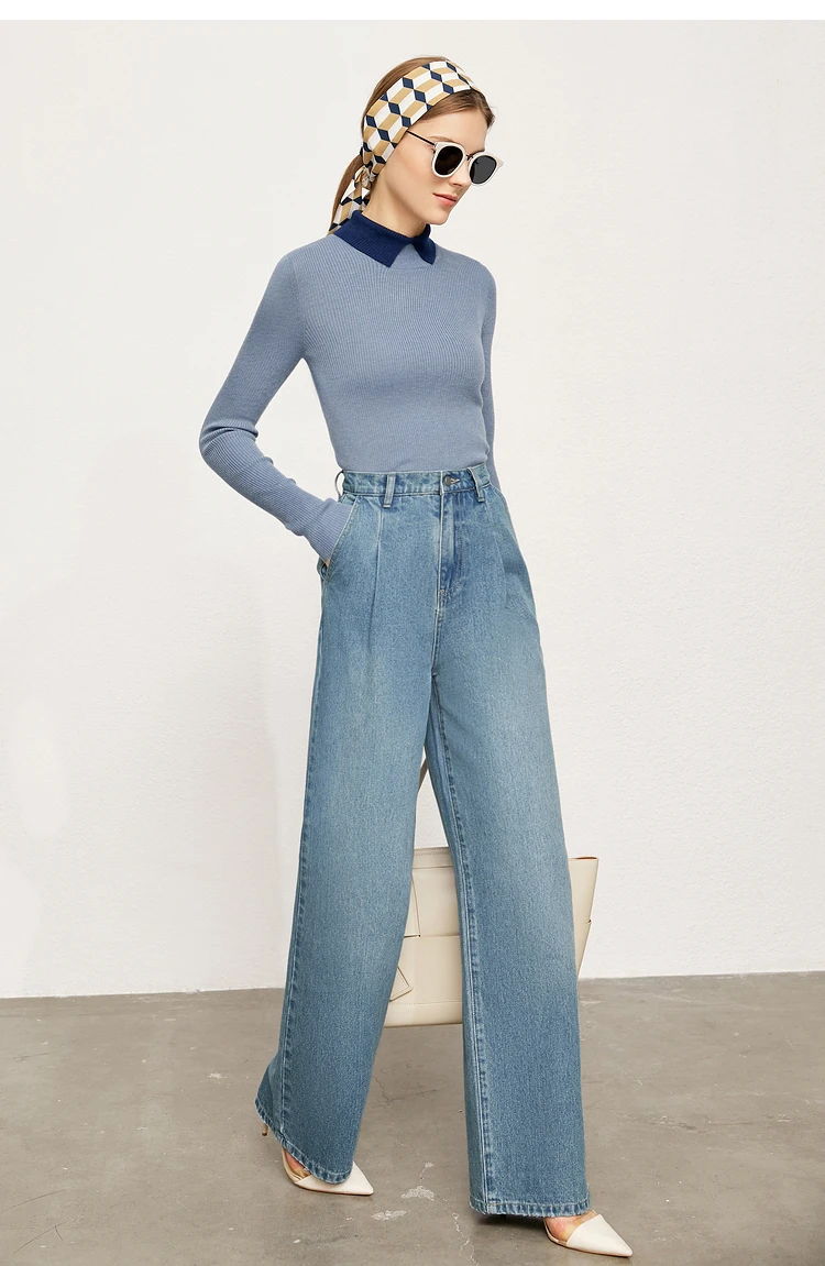 AMII Minimalist Color Contrast Sweater for Women 2024 Autumn Turn Down Collar Niche Slim Fit Knit Tops Warm Sweaters 12323149