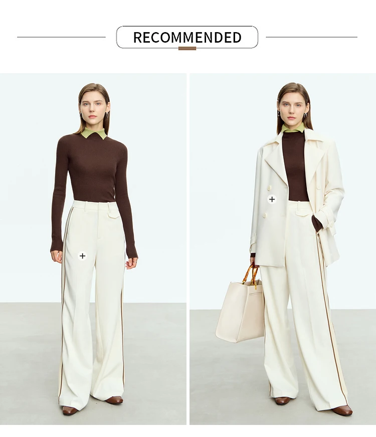 AMII Minimalist Color Contrast Sweater for Women 2024 Autumn Turn Down Collar Niche Slim Fit Knit Tops Warm Sweaters 12323149