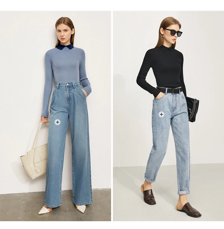 AMII Minimalist Color Contrast Sweater for Women 2024 Autumn Turn Down Collar Niche Slim Fit Knit Tops Warm Sweaters 12323149