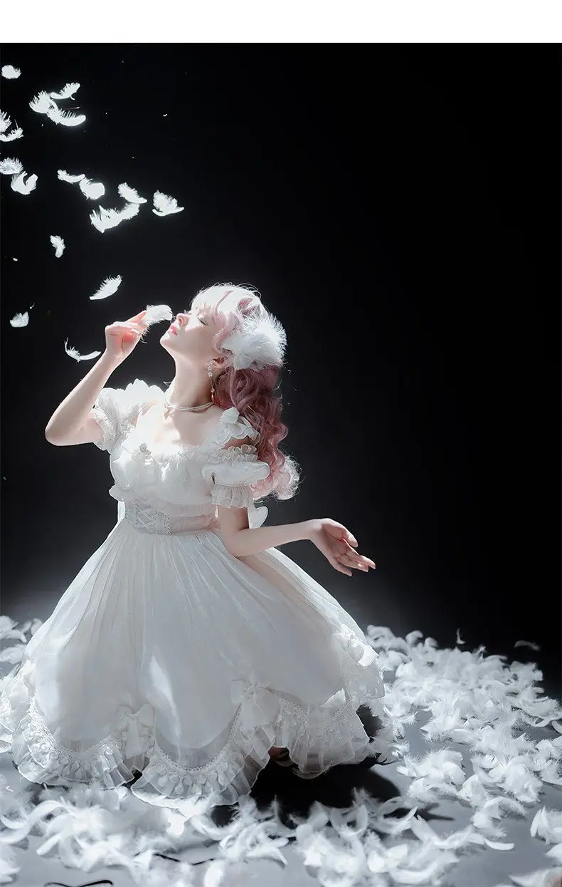 Coalfell Original Solid Color "Swan's Death" Lolita JSK Dress Women FS Full Set Lolita Vestido Fairy Dress Birthday Party Dress