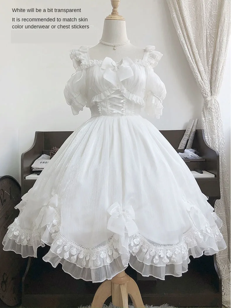 Coalfell Original Solid Color "Swan's Death" Lolita JSK Dress Women FS Full Set Lolita Vestido Fairy Dress Birthday Party Dress