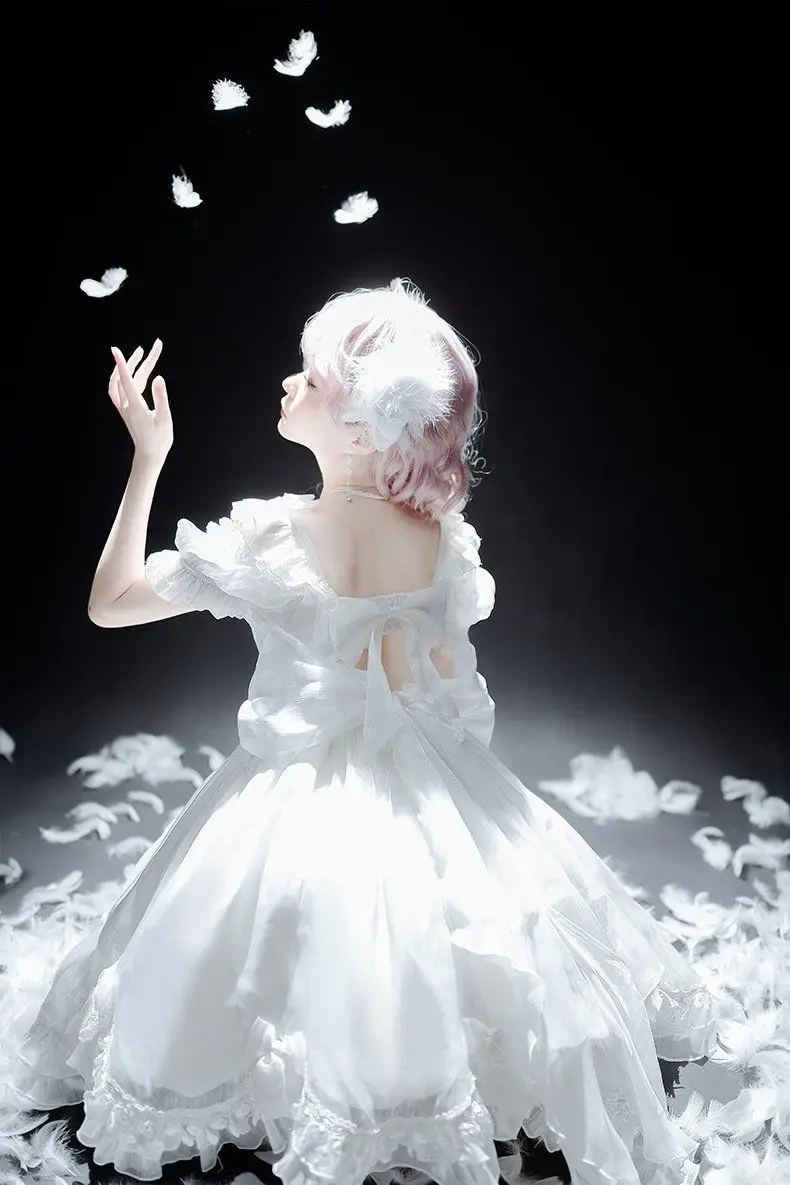 Coalfell Original Solid Color "Swan's Death" Lolita JSK Dress Women FS Full Set Lolita Vestido Fairy Dress Birthday Party Dress
