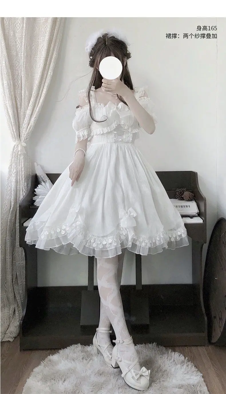 Coalfell Original Solid Color "Swan's Death" Lolita JSK Dress Women FS Full Set Lolita Vestido Fairy Dress Birthday Party Dress