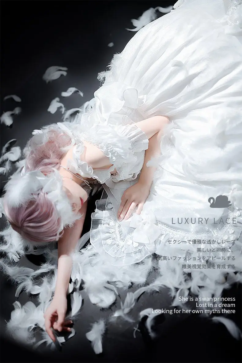 Coalfell Original Solid Color "Swan's Death" Lolita JSK Dress Women FS Full Set Lolita Vestido Fairy Dress Birthday Party Dress