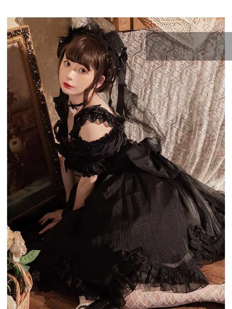 Coalfell Original Solid Color "Swan's Death" Lolita JSK Dress Women FS Full Set Lolita Vestido Fairy Dress Birthday Party Dress