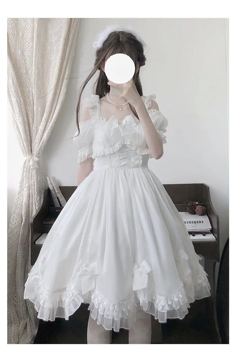 Coalfell Original Solid Color "Swan's Death" Lolita JSK Dress Women FS Full Set Lolita Vestido Fairy Dress Birthday Party Dress