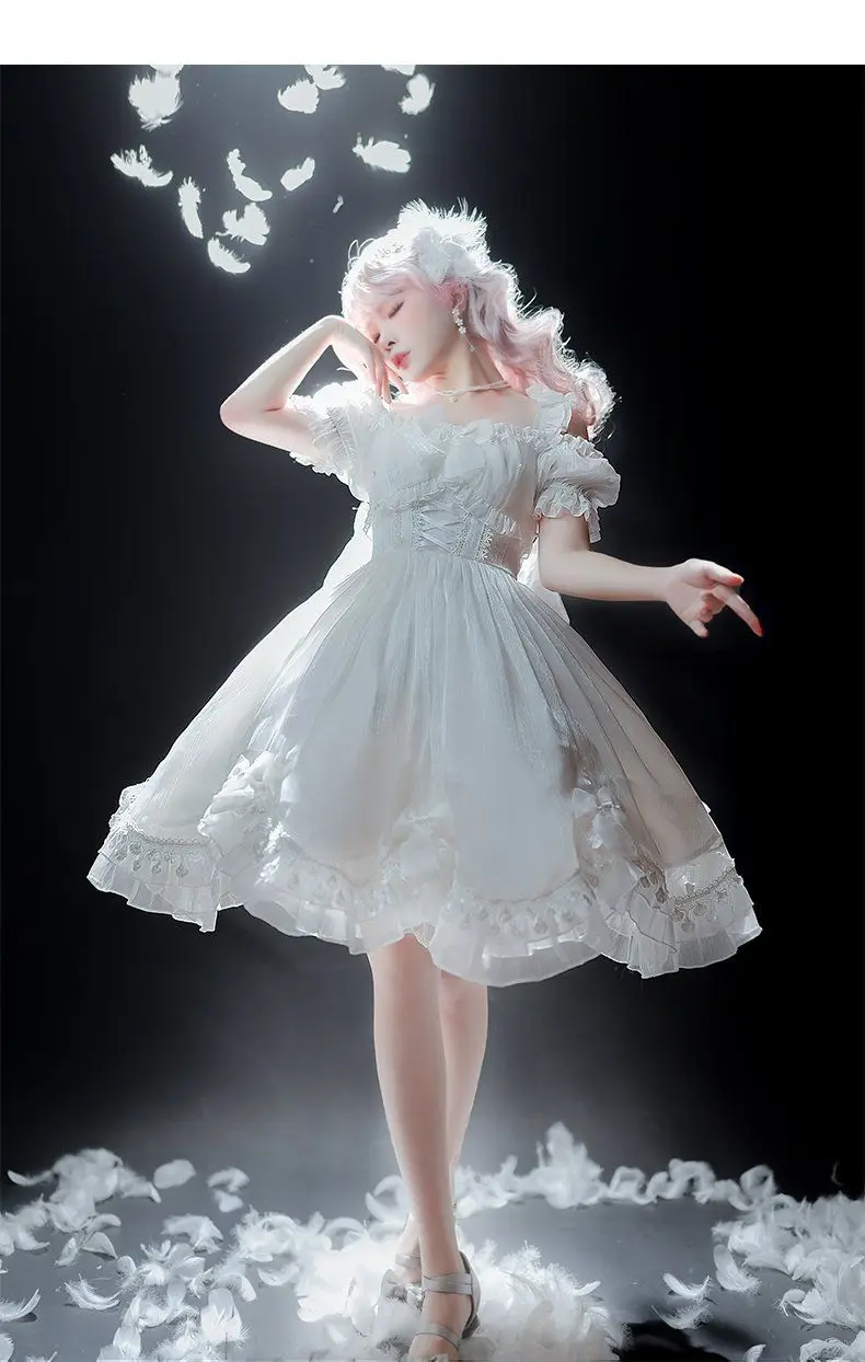Coalfell Original Solid Color "Swan's Death" Lolita JSK Dress Women FS Full Set Lolita Vestido Fairy Dress Birthday Party Dress